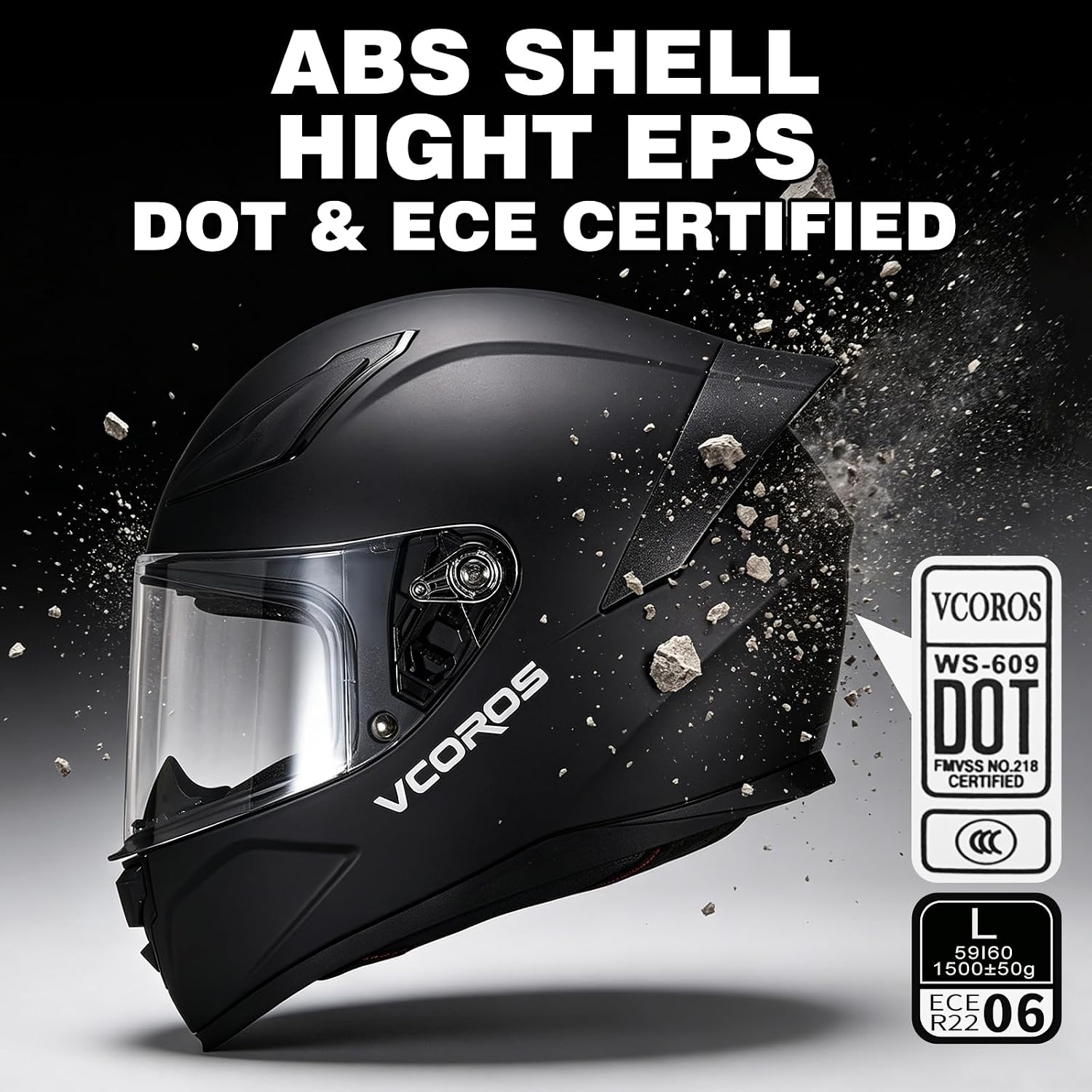 VCOROS Casco integral para motocicleta, unisex, para adultos, aprobado por DOT, WS-609, casco de carreras de moto de calle