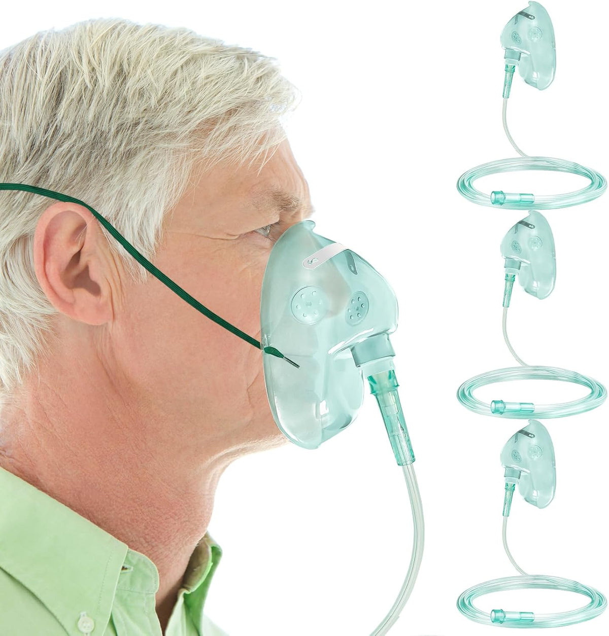 Pack de 3 Máscaras de Oxígeno para Adultos Talla XL – Tubo de 2 Metros y Correa Elástica Ajustable, Sin Taza