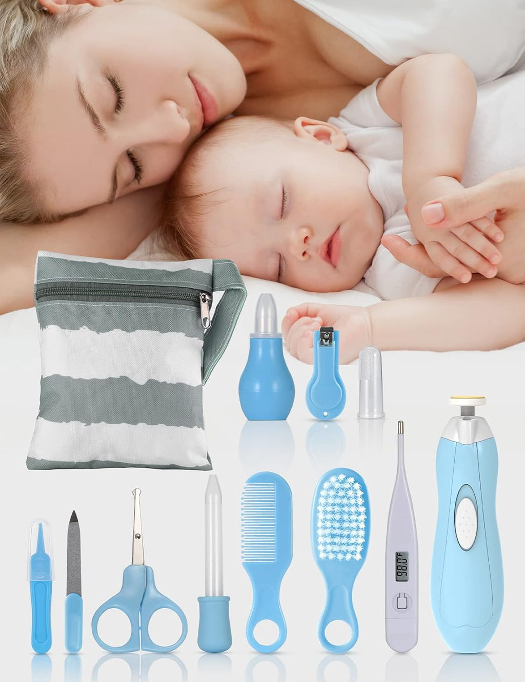 Kit de cuidado de la salud y aseo del bebé 18 en 1 Juego de recortadora de uñas eléctrica para bebés Lupantte Kit de cuidado de guardería, dispensador de medicamentos, peine para bebés