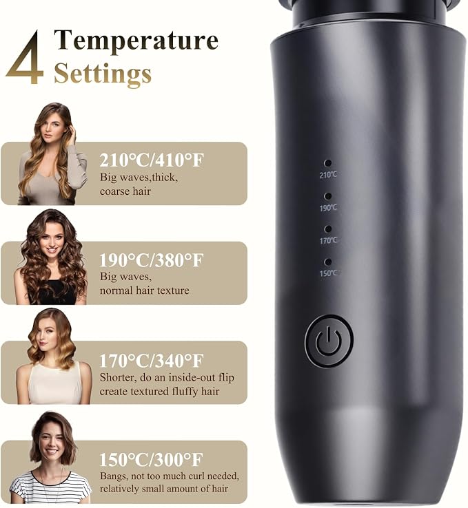 Rizador de Cabello Inalámbrico Bestauty 7000mAh – Varita Recargable para Rizar y Alisar, Barril 3.8cm, Negro