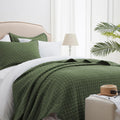 SunStyle Home King Quilt Bedding Set Olive Green, Lightweight Comforter Bedspread Blanket King Size Quilt, Luxury Durable Quilted Stitching Coverlet with 2 Pillow Shams Diamond All Seasons 3pcs
