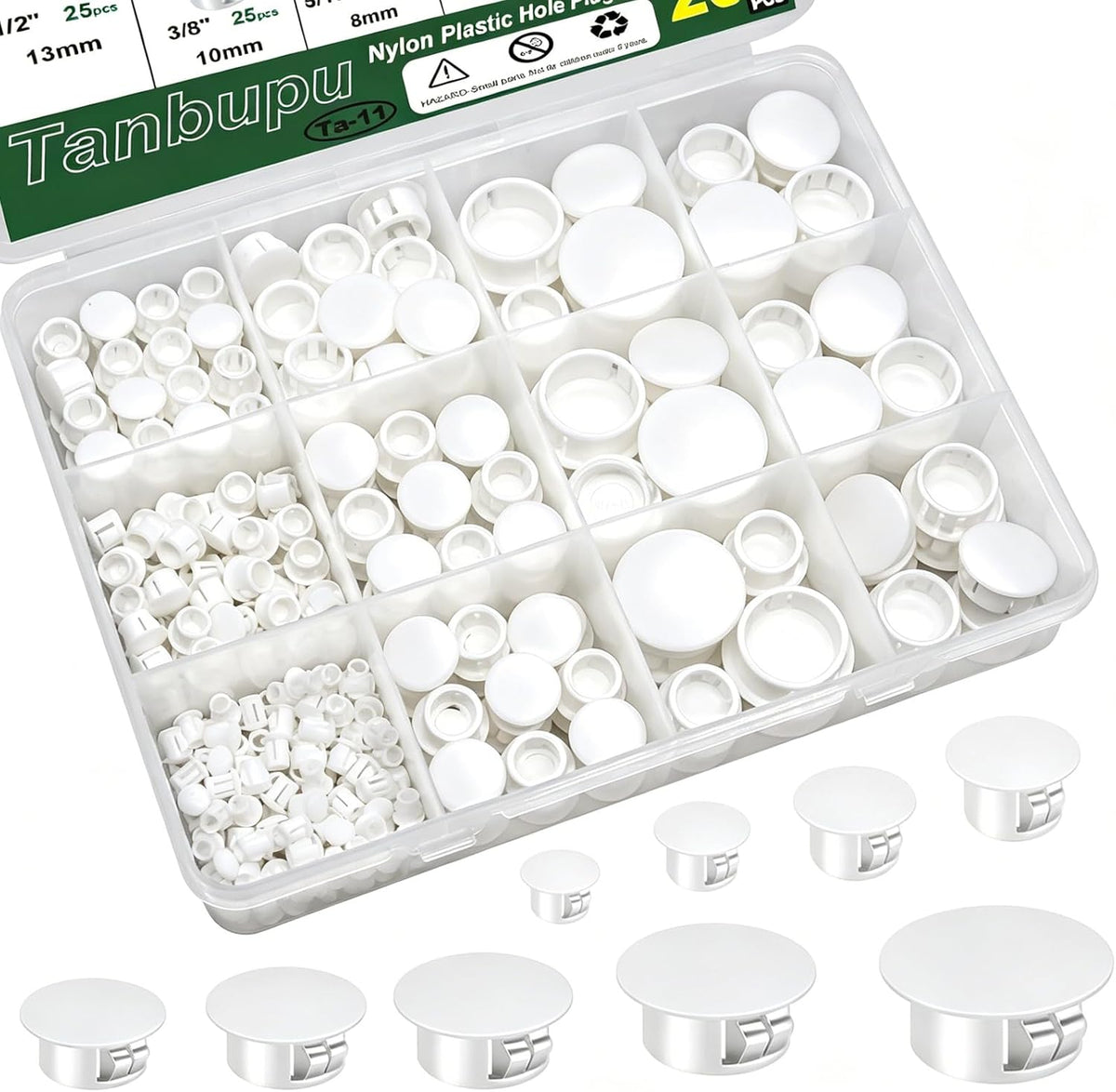 Tapones de Plástico para Orificios – 200 piezas, 9 tamaños (Blanco)