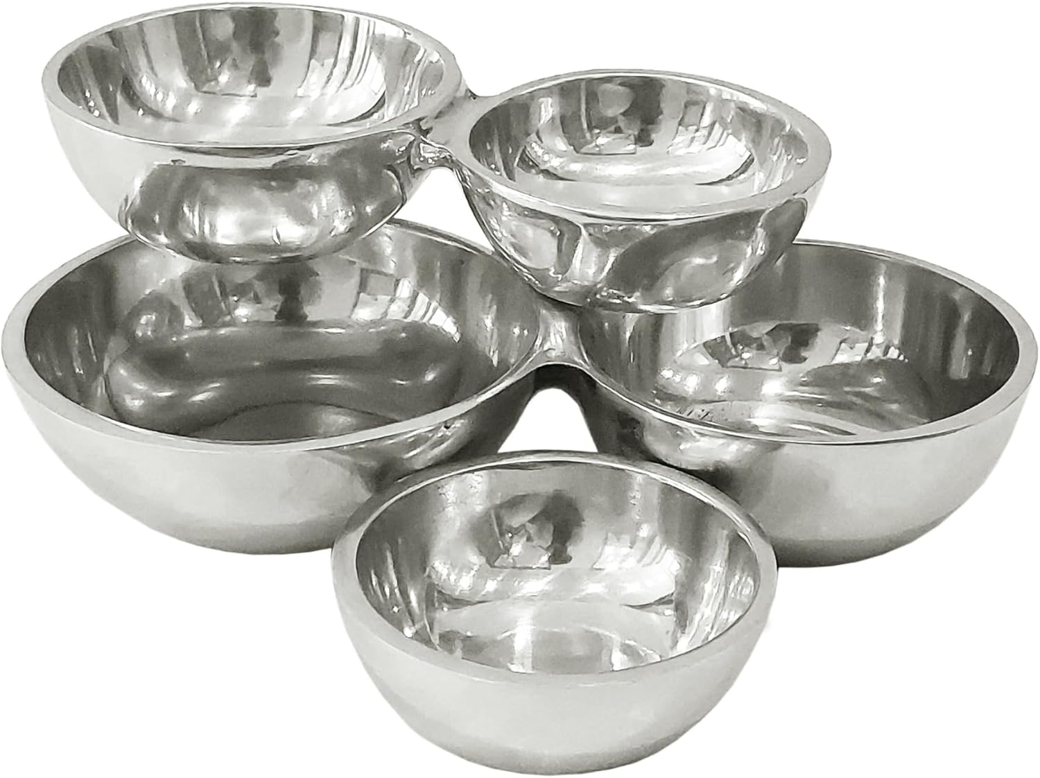 IHI EST. 1986 5-Bowl Cluster - 8 x 2.5 Inch Silver Tone Aluminum Decorative Serving Dish