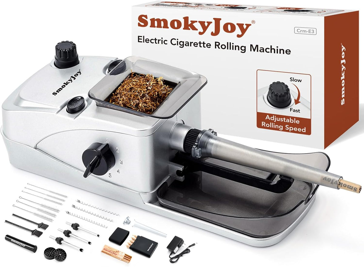 Máquina para liar cigarrillos, máquina eléctrica para pre-enrollar, cargador automático de conos para pre-enrollar, llenador, enrollador, empaquetador y rellenador con soporte para pre-enrollados, estuche a prueba de olores, molinillo.