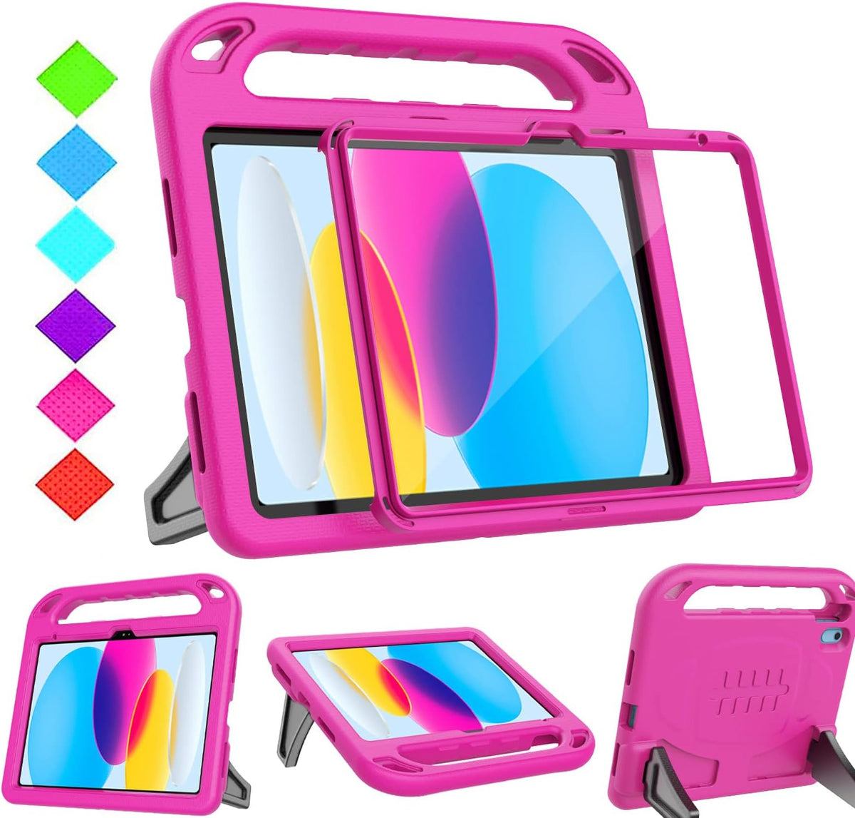 Funda BMOUO para niños para iPad de 11.ª generación (A16) de 11 pulgadas (2025) / iPad de 10.ª generación de 10,9" (2022) - con protector de pantalla integrado, asa antigolpes y soporte. Funda para iPad de 11.ª/10.ª generación para niños, color rosa.