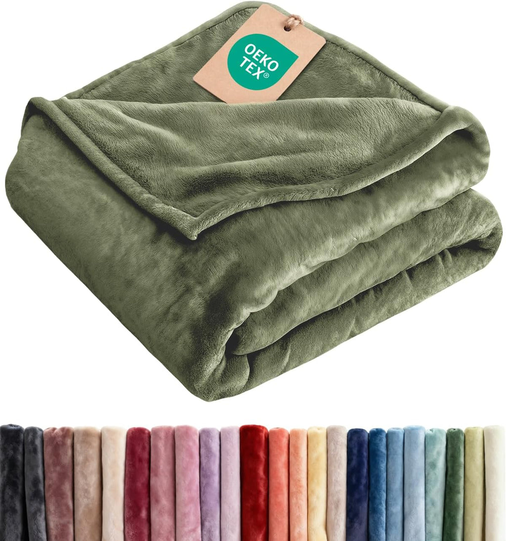 Cobija Ultra Suave de Forro Polar Tamano Twin | Manta Flannel Fleece Ligera Calida Transpirable Todo el Ano Antiestatica Oliva