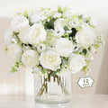 MARTINE MALL Paquete de 12 Peonías Artificiales, Peonías Artificiales Blancas, Peonías de Seda, Flores Artificiales, Ramo de Peonías para Centro de Mesa, Boda, Fiesta, Decoración del Hogar