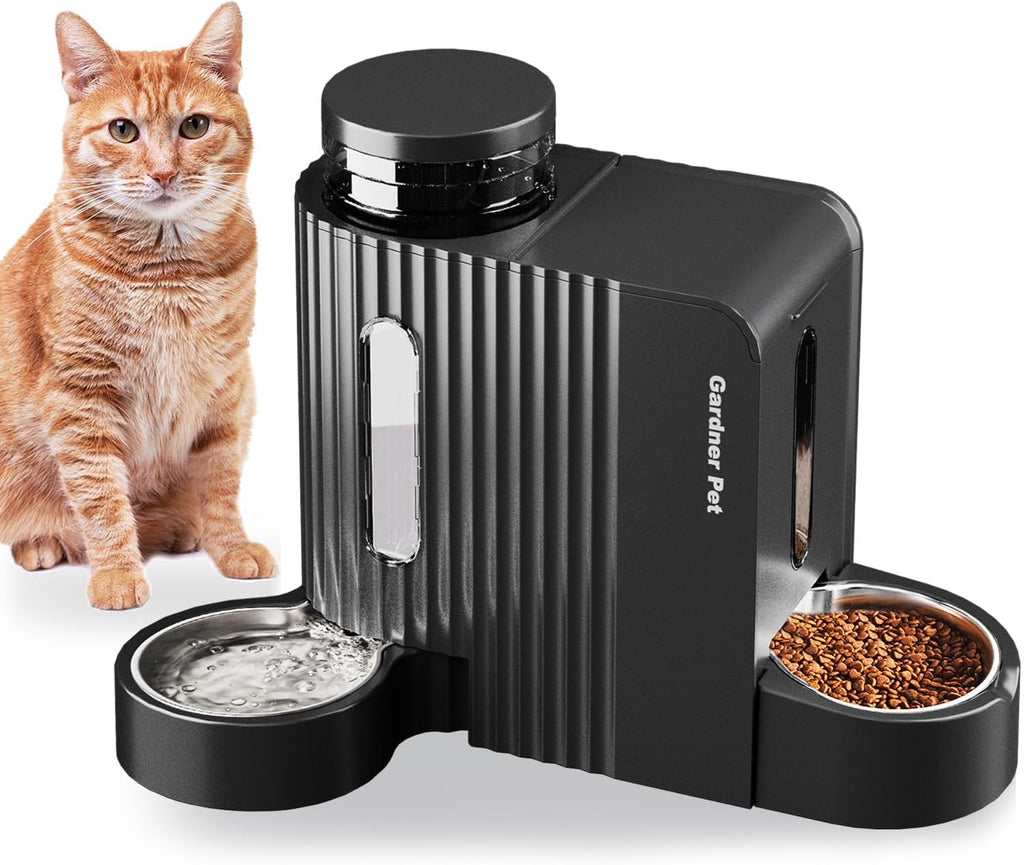 Comedero y dispensador de agua automático por gravedad para gatos Gardner Pet, de acero inoxidable, dos en uno, de gran capacidad para perros, cachorros y gatitos (2 litros) 