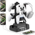 KDD Charging Station for Multiple Devices - 4 Ports Charging Dock with Controller and Headset Stand - 3 USB A & 1 USB C for Cellphone Tablet and Other Electronic - Multi Storage for Gaming Accessories