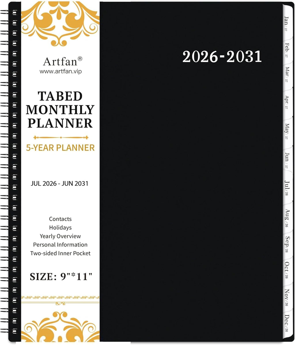 Planificador Mensual 5 Años 2026-2031 – Calendario Julio 2026 a Junio 2031, 23x28 cm, Bolsillos Doble Cara y Cubierta Polipropileno