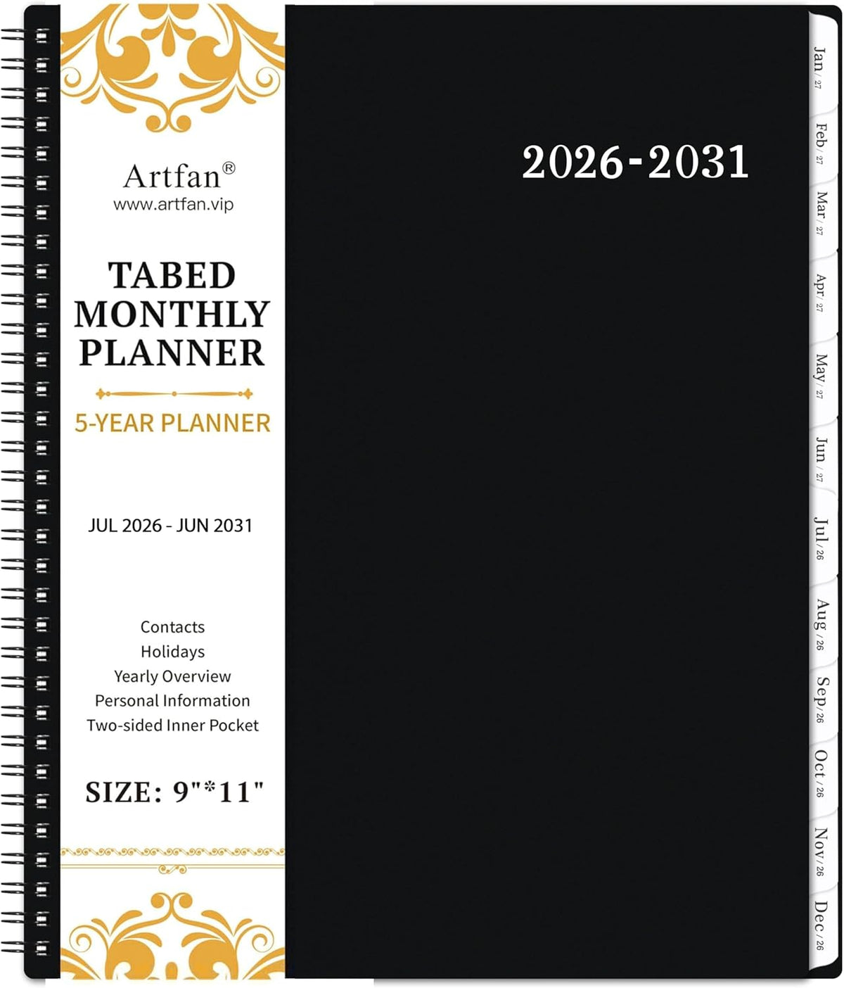 Planificador Mensual 5 Años 2026-2031 – Calendario Julio 2026 a Junio 2031, 23x28 cm, Bolsillos Doble Cara y Cubierta Polipropileno
