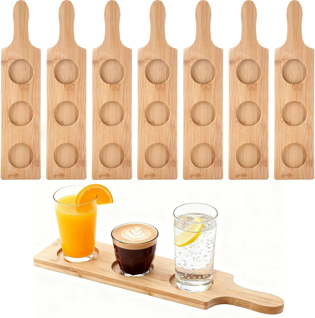 Tabla de degustación LemonRoad de 8 piezas, bandeja de bambú de 3 ranuras para chupitos, base de 5,5 cm, paleta para servir cerveza, whisky, cócteles, vino, hogar, bar, fiestas, 38 cm de largo x 10 cm de ancho. 