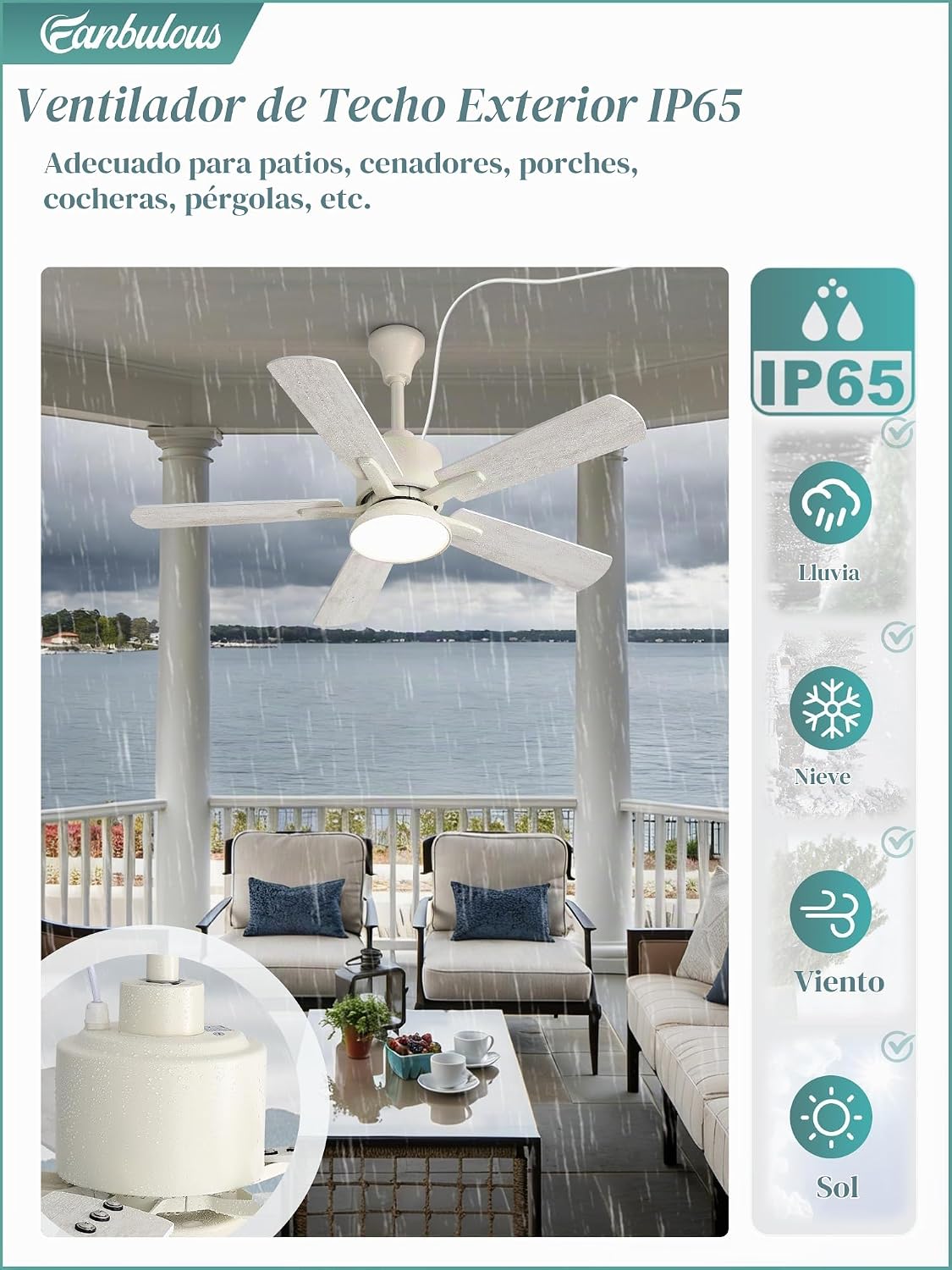 Fanbulous Ventiladores de techo al aire libre de 42" con luz para patios