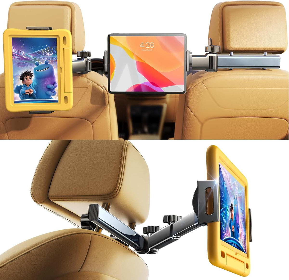 LISEN Soporte de iPad para Auto 3 en 1 | Organizador de Reposacabezas para Viajes | Accesorio para Ninos y Familias | Asiento Trasero