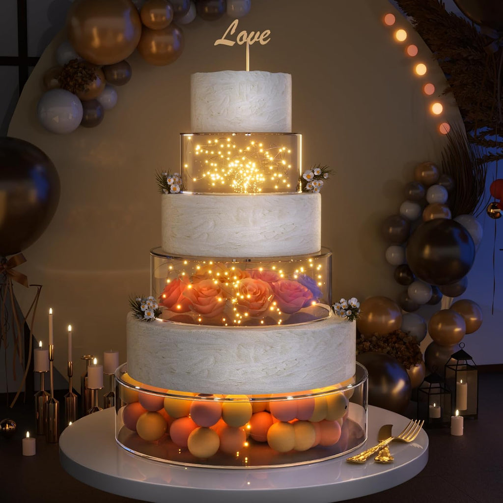 NPPLUS 3 piezas Soporte para pastel de acrílico transparente, caja elevadora para pastel rellenable, nivel para pastel, caja redonda para exhibición de pastel con tapa, caja decorativa para centro de mesa para bodas y fiestas de cumpleaños