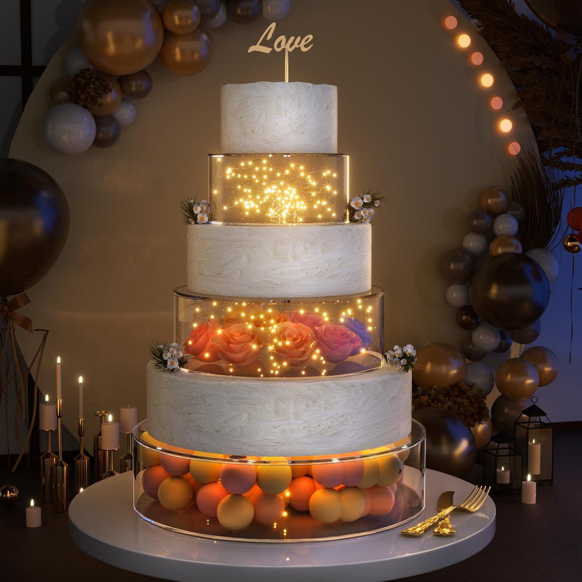 NPPLUS 3 piezas Soporte para pastel de acrílico transparente, caja elevadora para pastel rellenable, nivel para pastel, caja redonda para exhibición de pastel con tapa, caja decorativa para centro de mesa para bodas y fiestas de cumpleaños