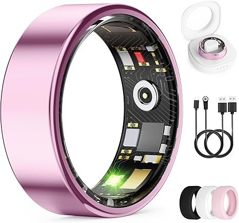 Anillo inteligente para mujeres y hombres, anillo monitor de salud con frecuencia cardíaca, oxígeno en sangre, presión arterial, anillo de fitness resistente al agua IP68, monitor de sueño para iPhone y Android, sin costo de aplicación (rosa lavanda)