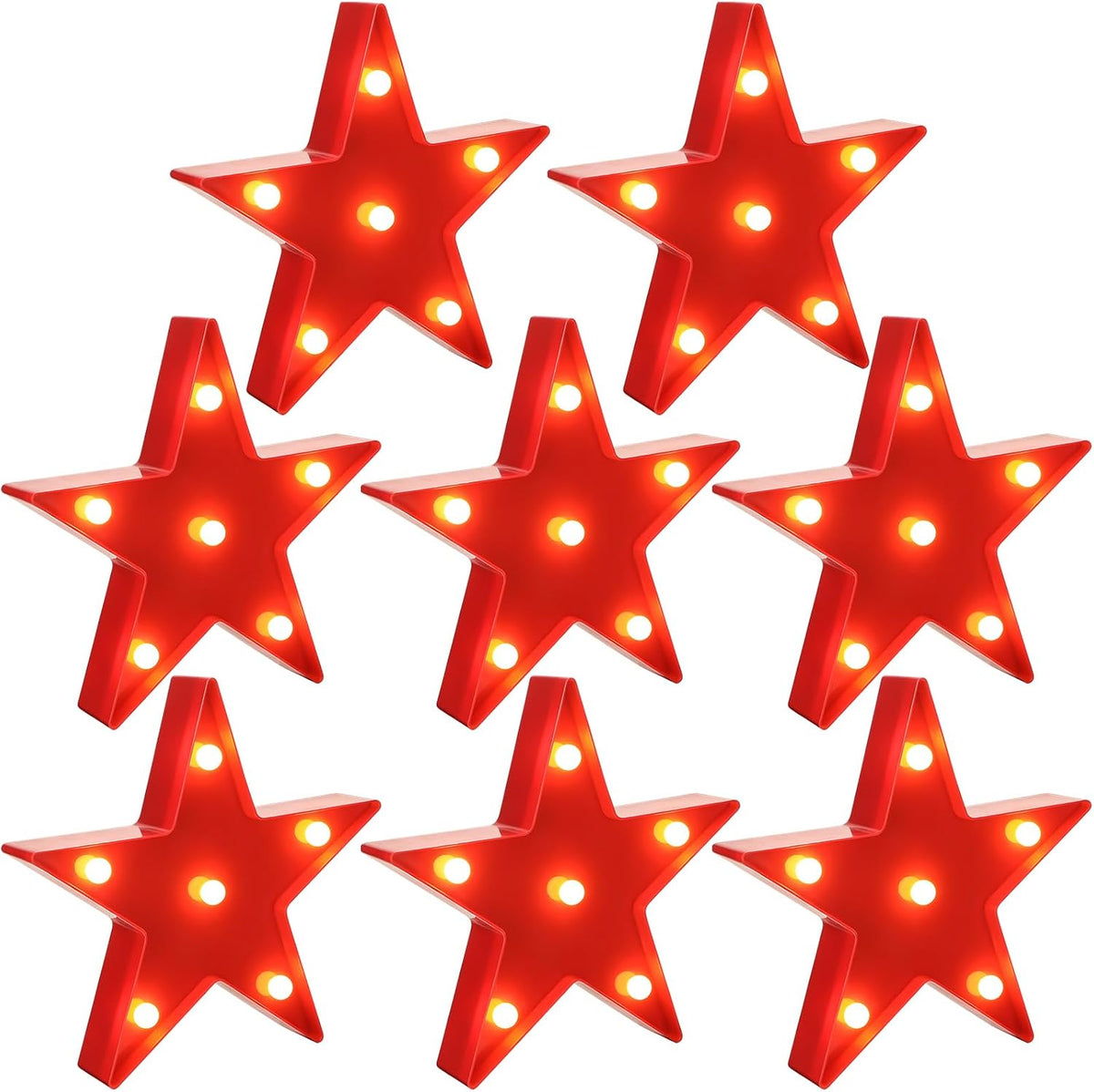 Jutom 8 piezas de luces nocturnas LED con forma de estrella, letrero luminoso de plástico con forma de estrella, lámpara de escritorio tipo marquesina para regalo, color rojo.