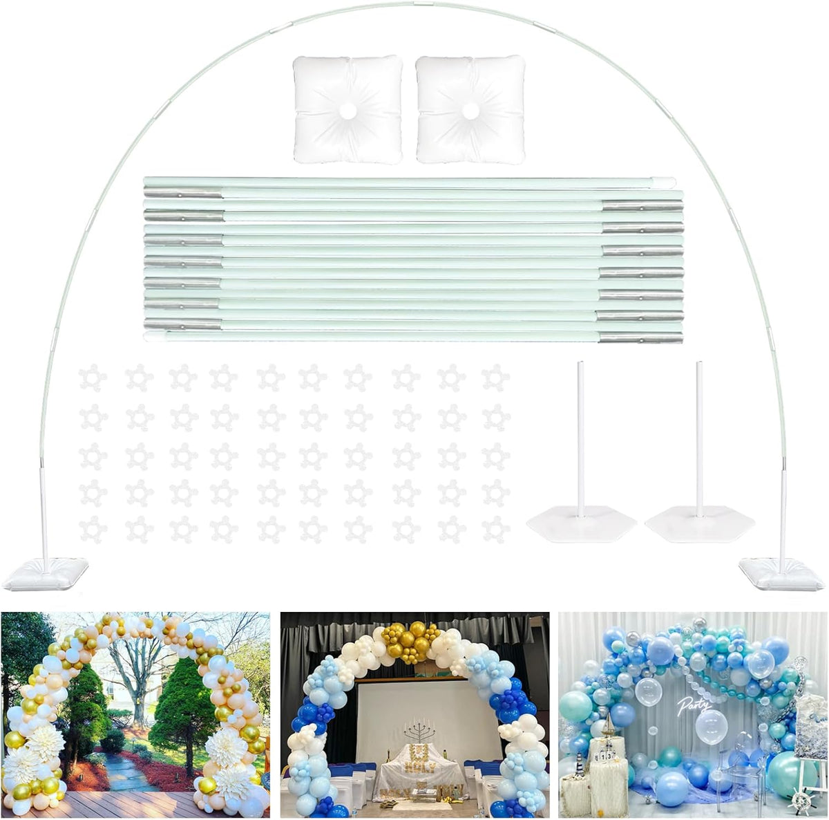 Kit de soporte para arco de globos TEKXYZ, estructura ajustable de 3 metros de ancho y 2,3 metros de alto, ideal para decoraciones de fiestas. Globos no incluidos.