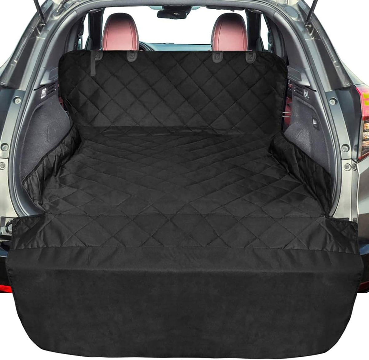 Protector de maletero F-color para perros, funda impermeable extragrande mejorada para mascotas, alfombrilla para asiento de perro para SUV con solapa para parachoques para SUV y furgonetas de tamaño completo, color negro.