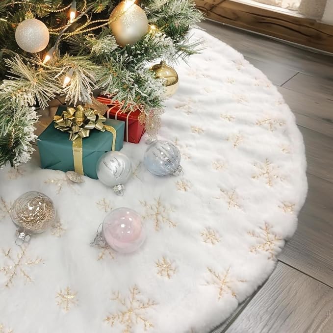 Falda de Árbol de Navidad Grande de 36 Pulgadas Falda de Árbol Blanca Faldas de Árbol de Navidad de Piel Sintética Decoraciones de Navidad para Adornos de Árbol de Vacaciones Fiesta de Navidad