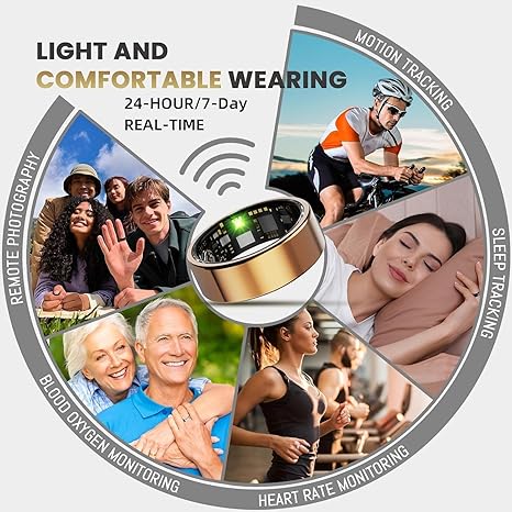 Smart Health Ring for Women Men Fitness Tracker with Heart Rate, Blood Oxygen, Blood Pressure, Sleep Monitoring, Step Counting, IP68 Waterproof for iPhone and Android, No Subscription Fee, Rose Gold6#