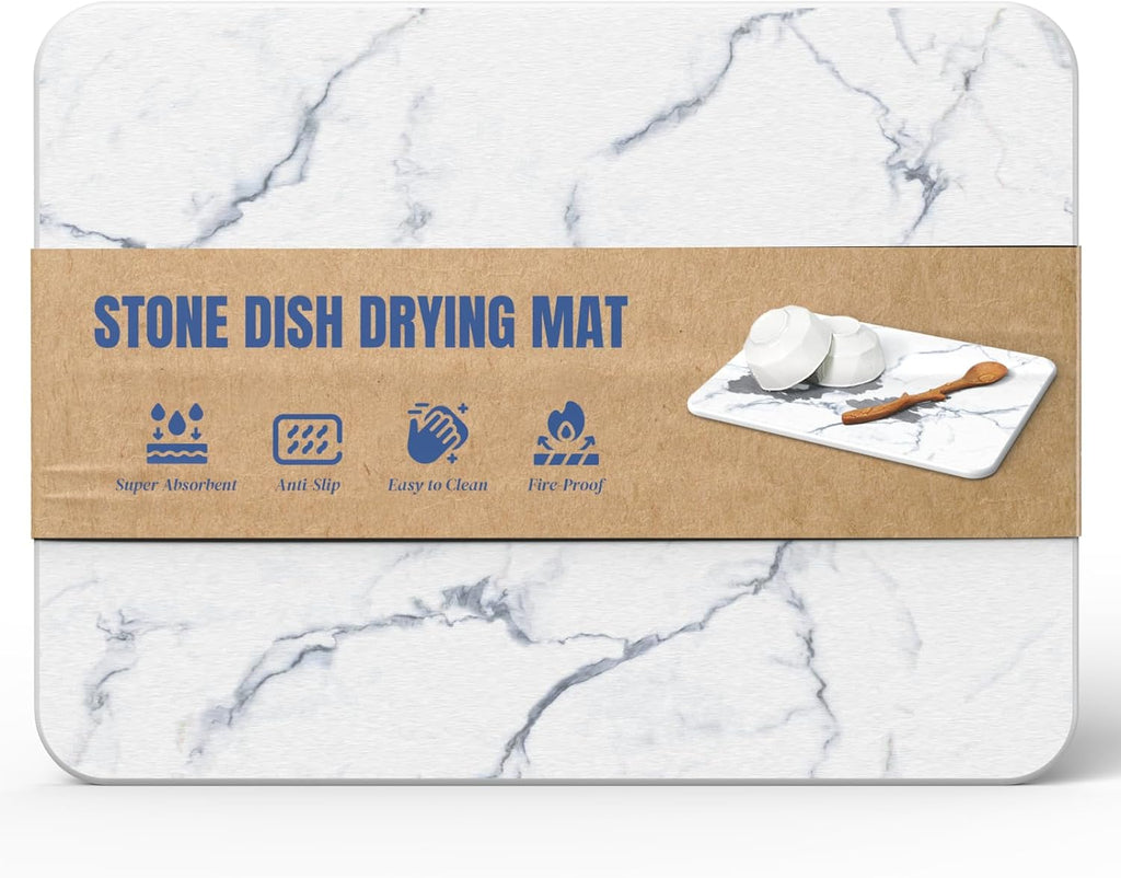 Alfombrilla de secado rápido de piedra Plentio para encimera de cocina, alfombrillas de secado de diatomeas absorbentes de agua, bandeja de secado de piedra multiusos para tazas, platos y botellas.