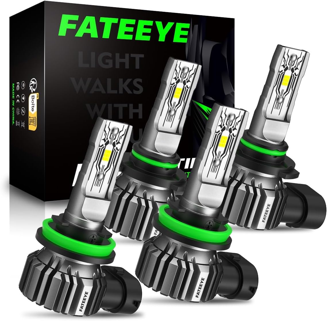 FateEye Bombillos LED H11 9005 40000LM 6500K | Kit de Luz Alta, Baja y Antiniebla, Tamano 1:1 Plug and Play