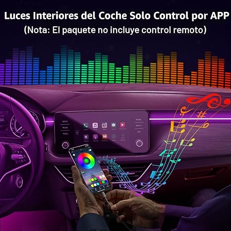 Luces LED en tira para interior de automóvil con control por APP, kit de iluminación ambiental RGB 5 en 1 de 16 millones de colores con fibra óptica de 236 pulgadas, modo música para decoraciones