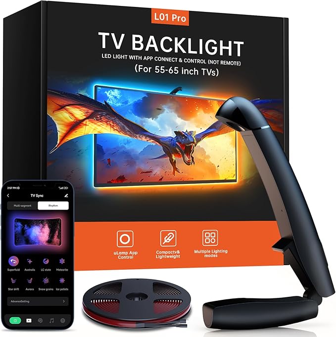 Luz LED Trasera para TV FFJ con Sensor 14.7ft — RGB Cortable, Sincroniza con TV 55-65", App, Juegos y Música