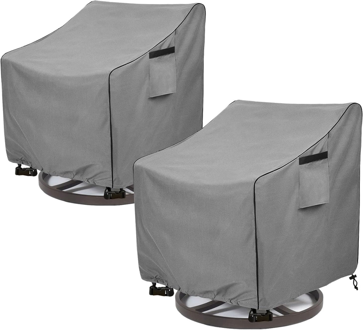 Fundas para Sillas Giratorias de Exterior Okcool Pack 2 – Impermeables 76x86x98 cm, Protección Muebles Jardín y Patio, Gris