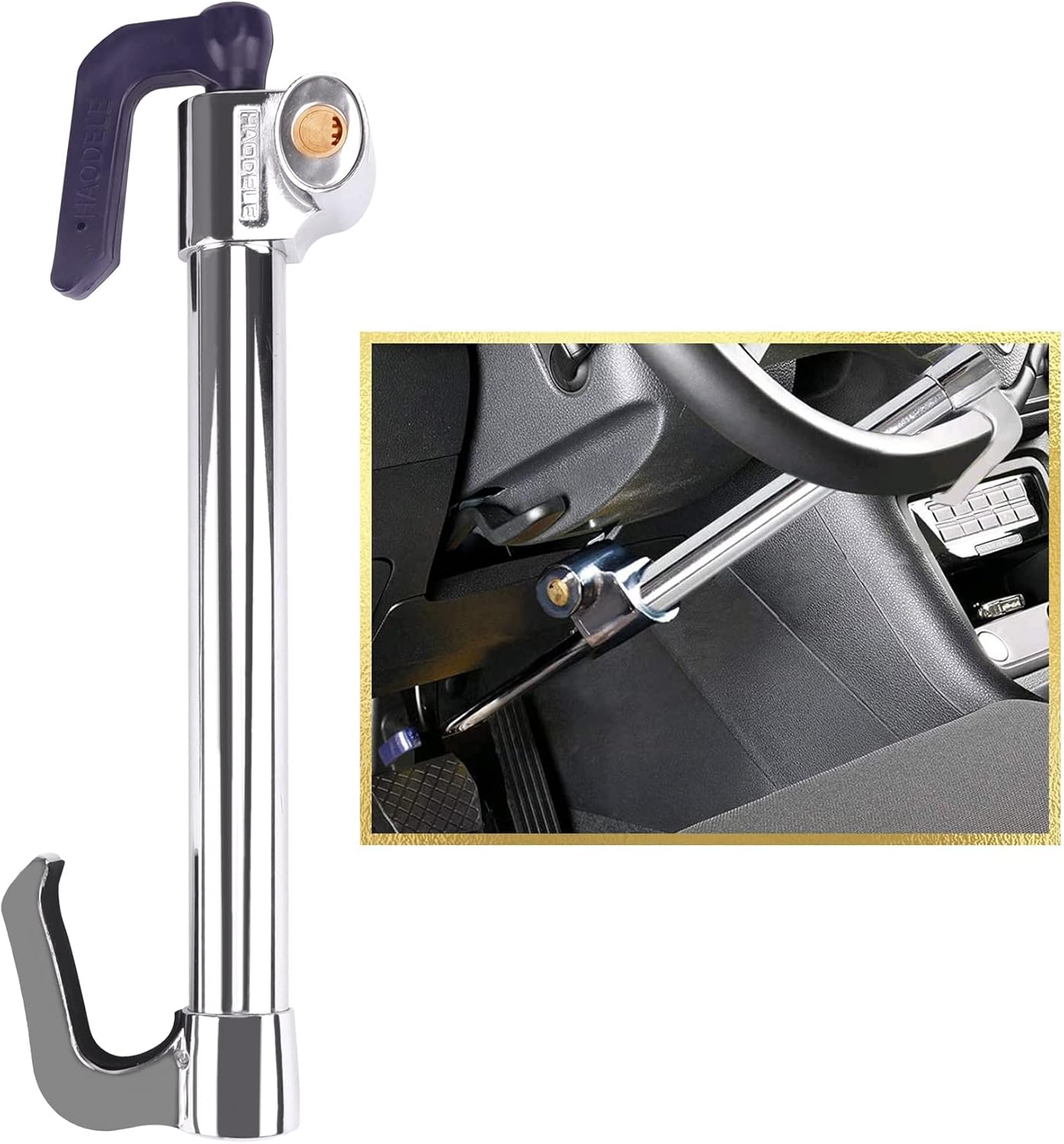 Tevlaphee - Bloqueo universal de freno de volante, antirrobo, retráctil, con doble gancho, para coche, camión, SUV, furgoneta, seguridad con 3 llaves (extendido) 