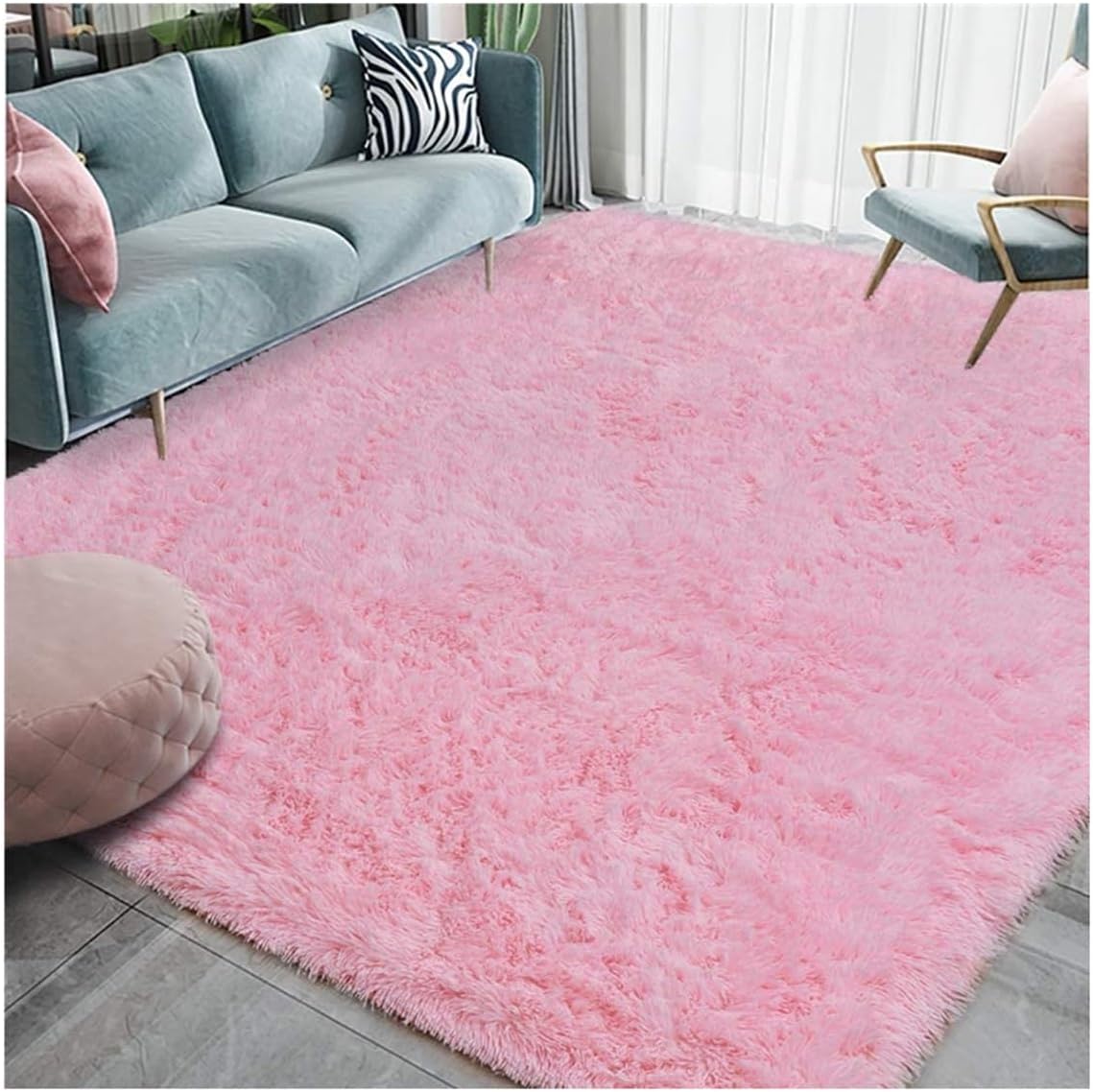Alfombra esponjosa duradera para sala de estar, alfombras suaves y peludas, rectangulares, peludas y modernas, de felpa, para niños, niñas, dormitorio, guardería, decoración del hogar (color rosa
