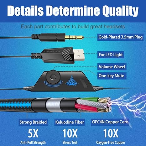 BENGOO G9000 - Auriculares de diadema estéreo para juegos para PS4, PC, Xbox One, control de PS5, con cancelación de ruido, micrófono, luz LED, sonido envolvente 7.1, orejeras de memoria suave