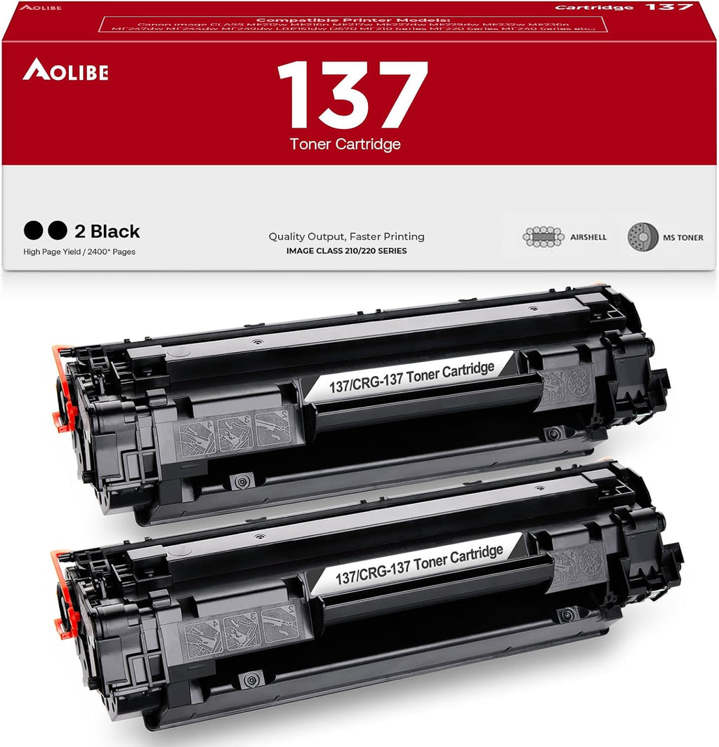 Cartucho de tóner negro compatible AOLIBE 137, reemplazo para cartucho de tóner Canon 137, compatible con impresoras MF232w, MF242dw, MF212w, MF216n, MF217w, MF244dw, MF247dw, MF249dw, MF227dw, paquete de 2