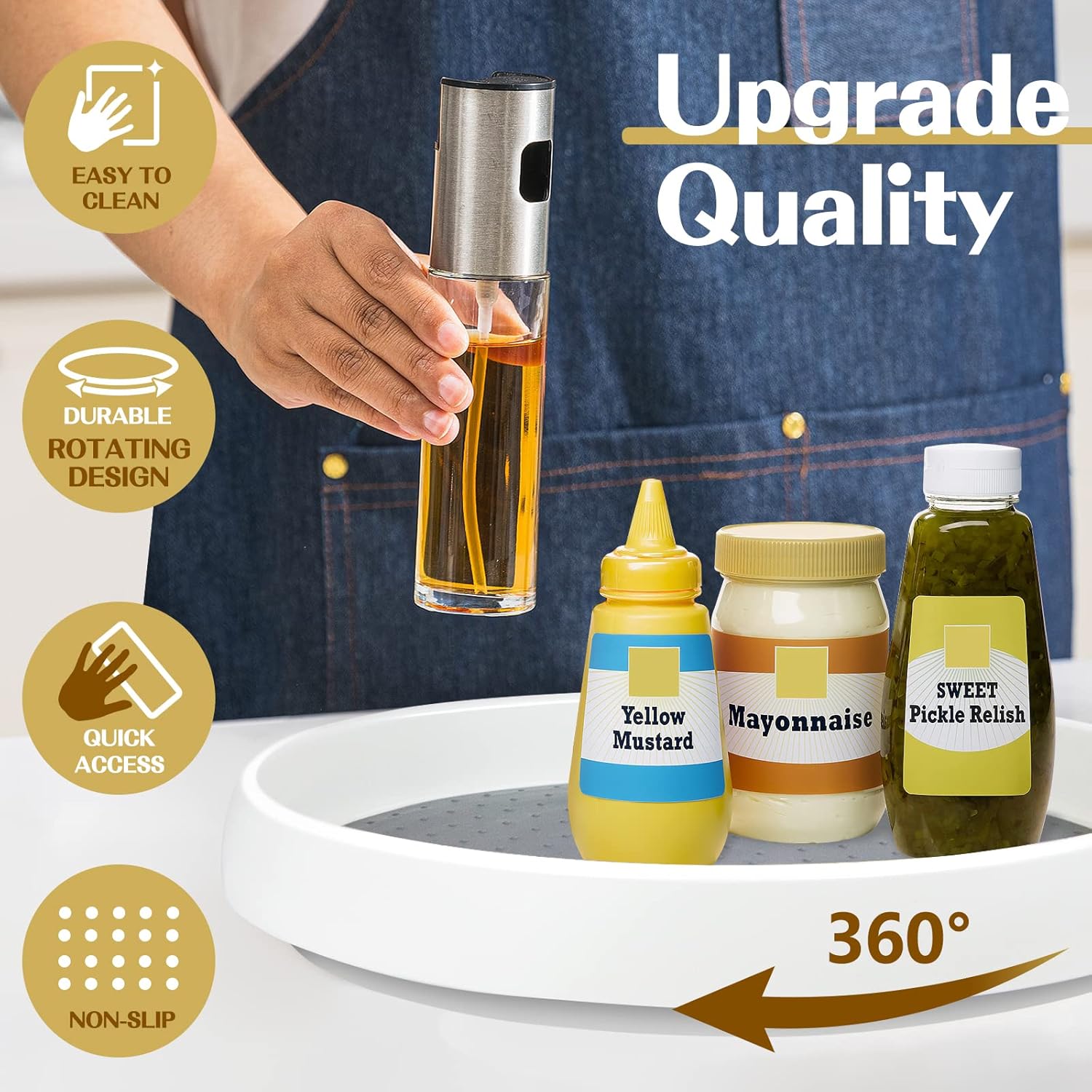 Paquete de 3 bandejas giratorias antideslizantes tipo Lazy Susan, organizador de especias redondo individual para armarios, despensa, baño y refrigerador (10 pulgadas).