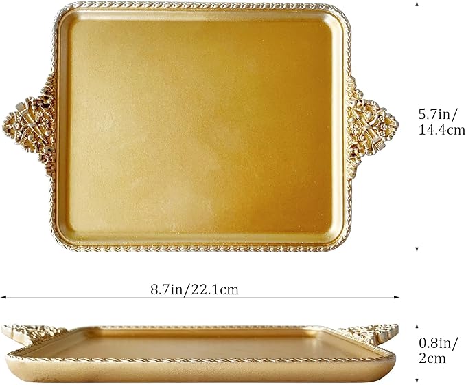 Plato de joyería, soporte para anillos de plato antiguo de resina, organizador de joyas, plato dorado vintage, decoración del hogar para el hogar, oficina, estantería de escritorio