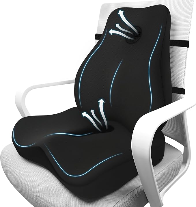 Juego de cojín de asiento y almohada de apoyo lumbar para silla de oficina, almohada ergonómica para aliviar el dolor de ciática