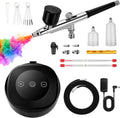 Xamanabu Airbrush Kit with Air Compressor, 25-48 PSI 10 L/min, 3 Gears Pressure Sensor Air Brush Kit with 0.3/0.5mm Nozzle/Cleaning Sets, Ideal for Nails, Makeup, Painting, Model, DIY, Cake Decor