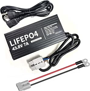 Cargador de batería LiFePO4 de 43,8 V y 7 A para baterías de litio de 36 V/38,4 V, cargador inteligente con conector Anderson, anillos M8, indicador LED, 10 Ah-80 Ah, LiFePO4, seguridad múltiple para carrito de golf, autocaravana, barco, hogar