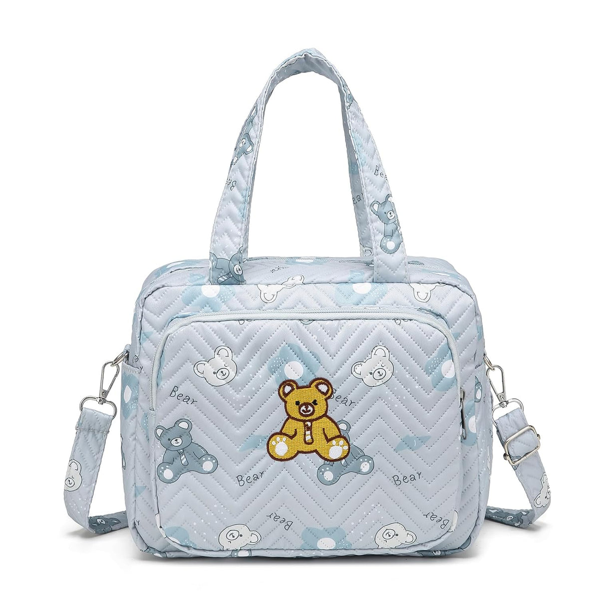 Bolso cambiador pequeño tipo tote, bolso cambiador cruzado mini con 8 bolsillos, bolso de viaje para bebés (niños y niñas), 2 bolsillos térmicos, azul - Oso