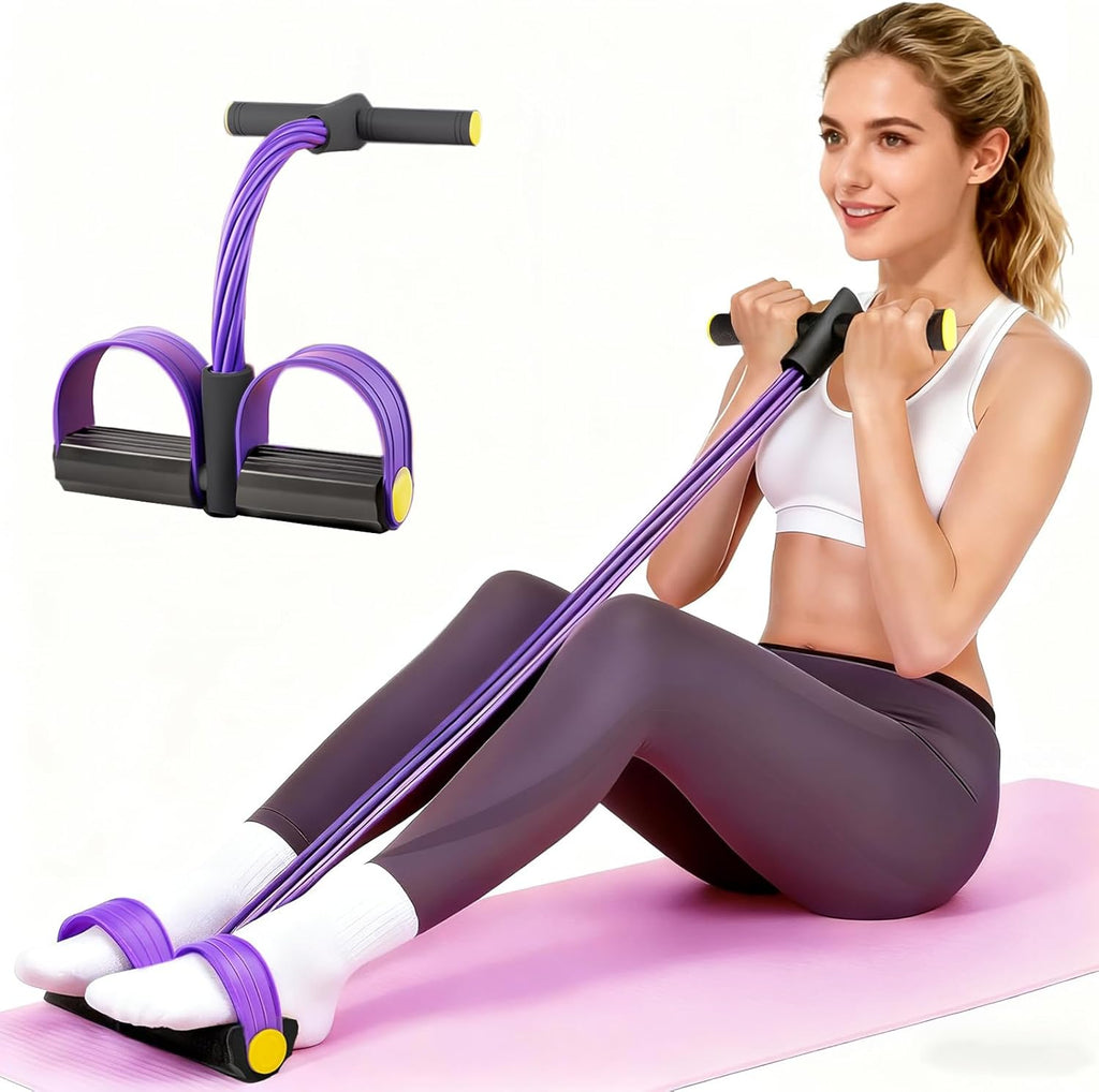 Banda de Resistencia con Pedal y Asas | Mejorada de 6 Tubos, Tensión Manual de Caucho Natural, Multifuncional para Abdomen, Cintura, Brazos y Piernas | Púrpura