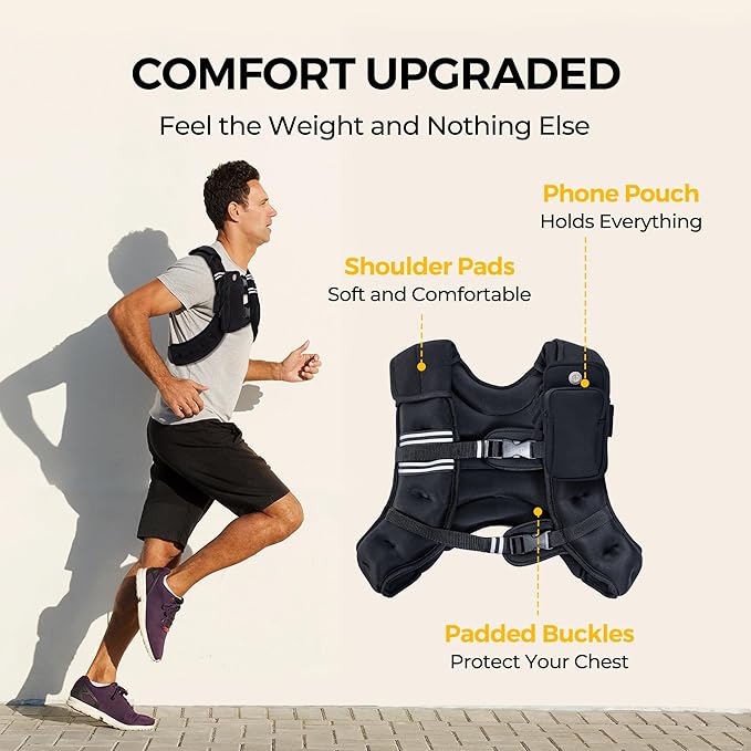 Chaleco con Peso PACEARTH Ajustable — 6lb a 30lb con Franja Reflectiva para Entrenamiento, Correr y Caminar