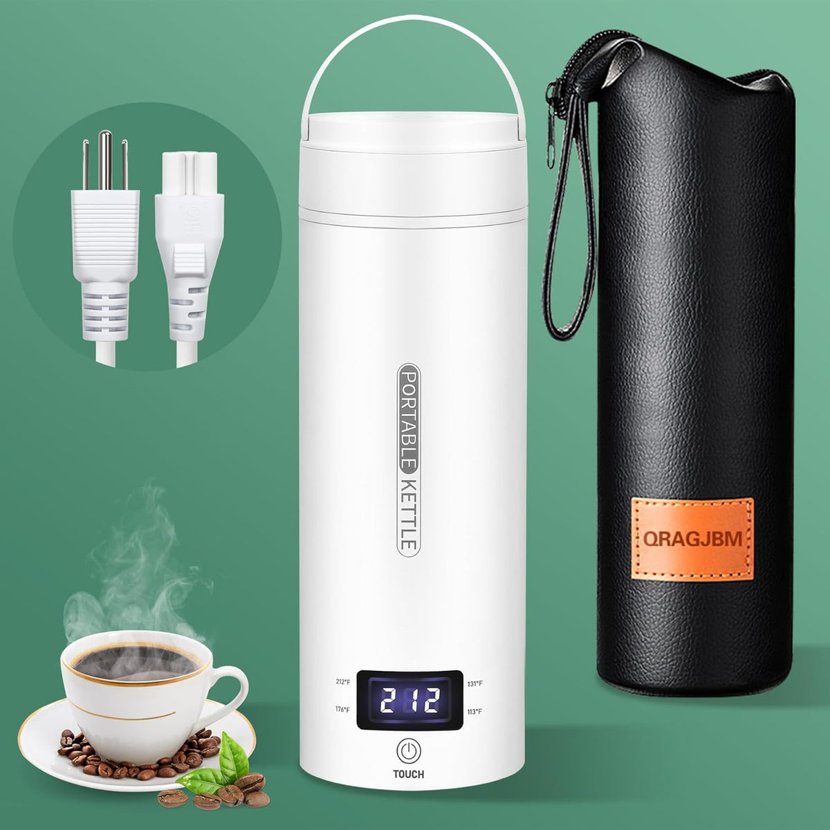 Hervidor Eléctrico Portátil Mini para Viaje | 4 Temperaturas | Acero Inoxidable 304 | Libre de BPA | Apagado Automático | Protección Ebullición en Seco | Color Blanco | 1 Unidad