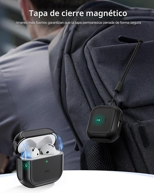 ESR Funda para AirPods 4, Compatible con Funda de AirPods de 4ª Generación (2024) (USB-C), Compatible con MagSafe, Cubierta de Protección contra Caídas con Cordón, Bloqueo Magnético de la Tapa
