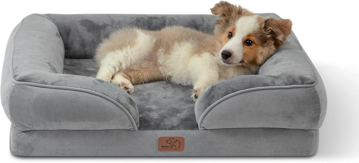 Cama ortopédica Bedsure para perros medianos - Lavable, para perros y gatos pequeños y medianos, impermeable, cómoda, con funda extraíble lavable, cama para mascotas con base antideslizante, gris, 71 cm (28").