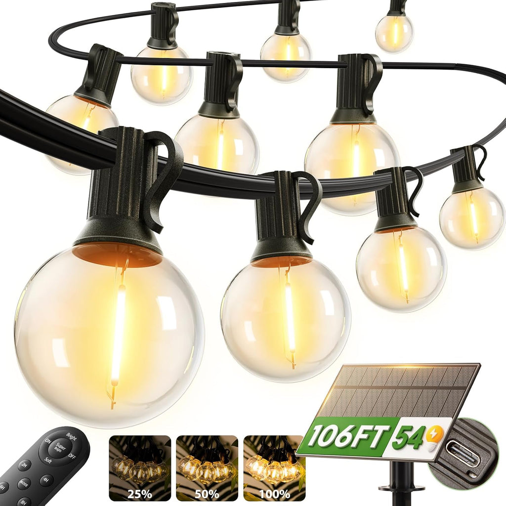 Luces Solares LED addlon 100 Pies 54 LEDs con Control Remoto | 2 Bombillas Dañadas | Impermeables, Batería 5000mAh