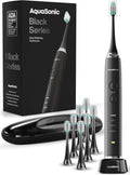 Cepillo de Dientes Eléctrico Aquasonic Black Series — 40,000 VPM, 8 Cabezales, Carga Inalámbrica y Estuche de Viaje