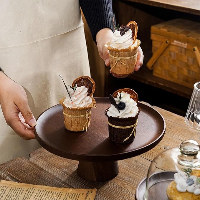 Soporte de Madera para Cupcakes con Tapa de Vidrio Transparente, Bandeja para Servir postres y Aperitivos para Fiestas y Bodas, Elegante Soporte para Tartas para Eventos