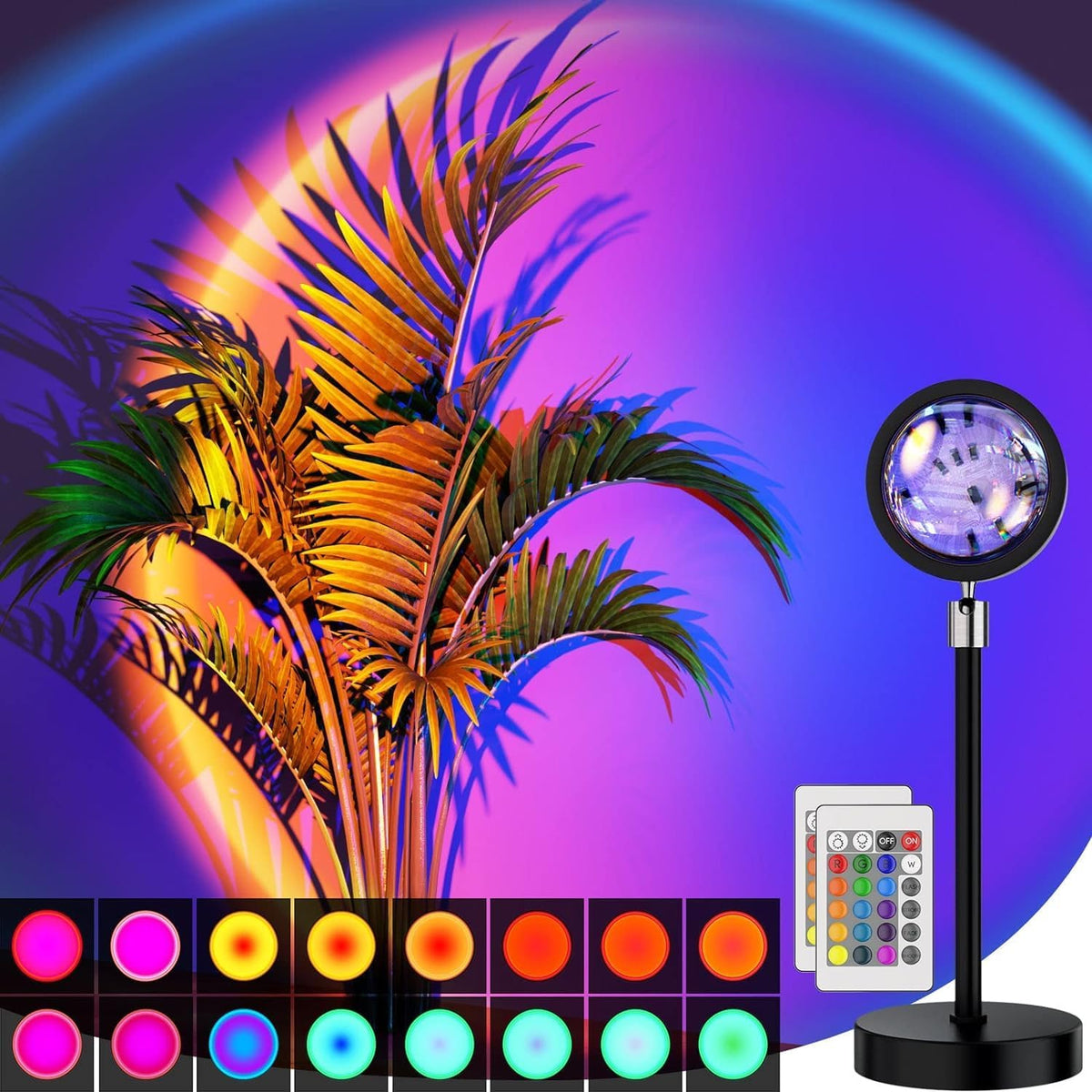 USADO Y FALTA UN CONTROL-Bavcieu Lampara de Proyeccion de Atardecer LED con Control Remoto | Luz Nocturna Multicolor con Rotacion 360 grados | Arcoiris 4 Modos para Fotografia, Fiesta y Decoracion | Regalo para Mujeres